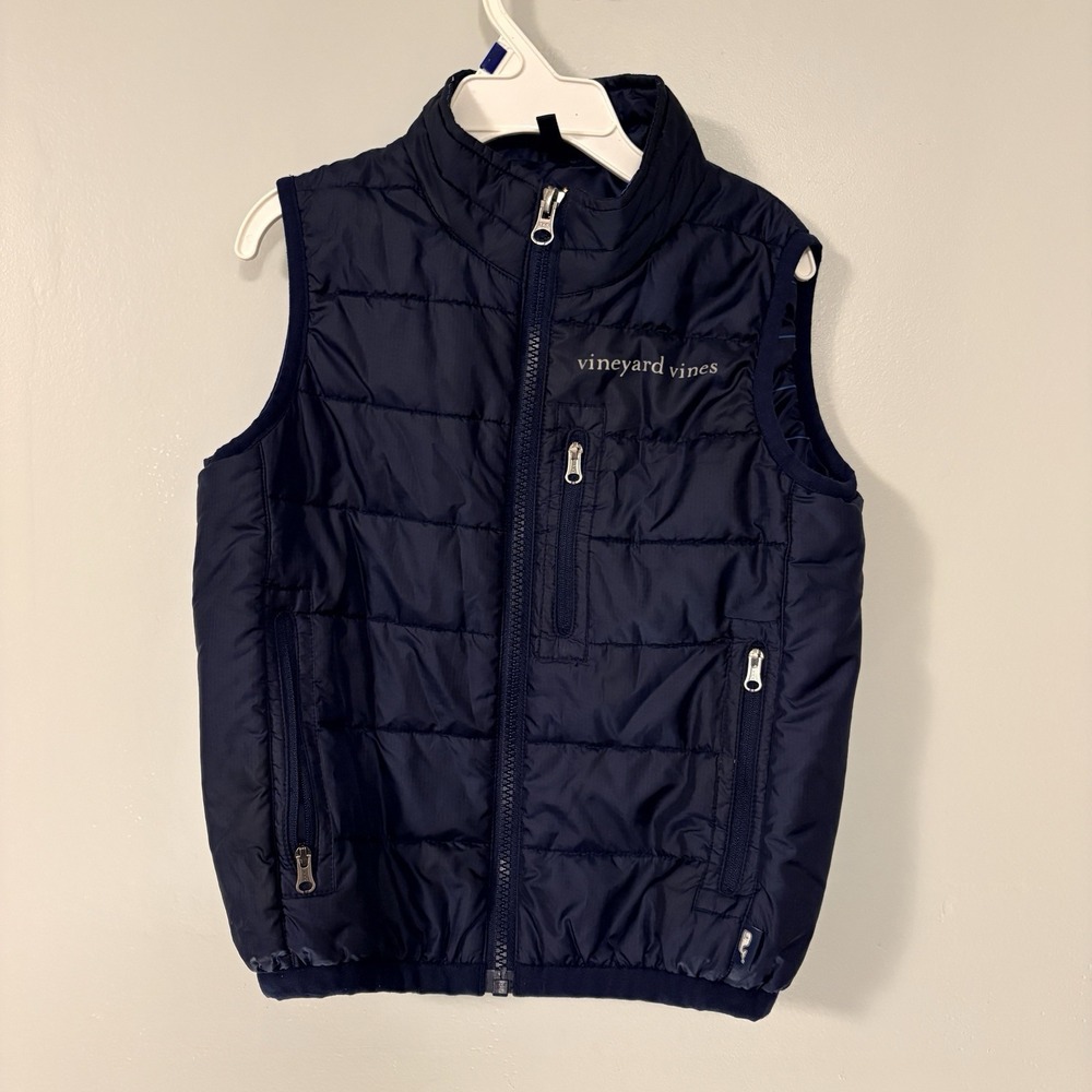 Vineyard Vines Boys Puffer Vest Navy Blue Full Zip Size 5 Outerwear
